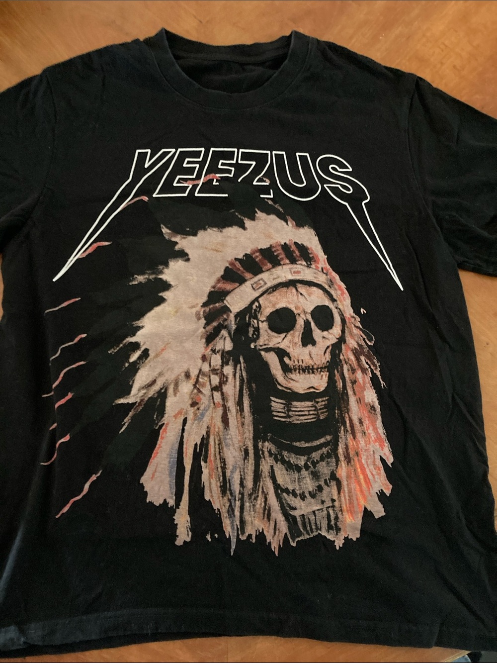Yeezy Black Tee men’s with Painted Skull Headdress Graphic